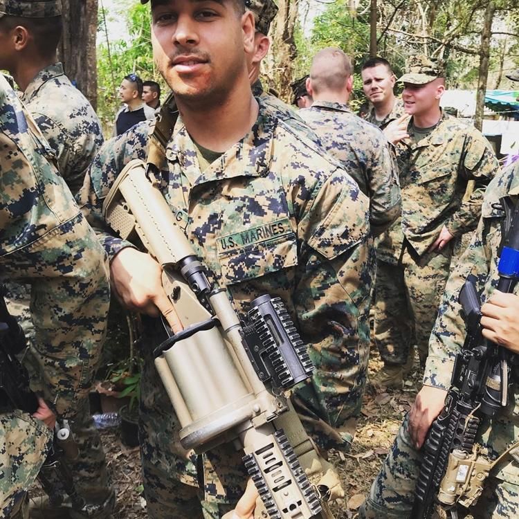 Pfc. Ali Al-Kazahg carries a grenade launcher in this Instagram photo. INSTAGRAM