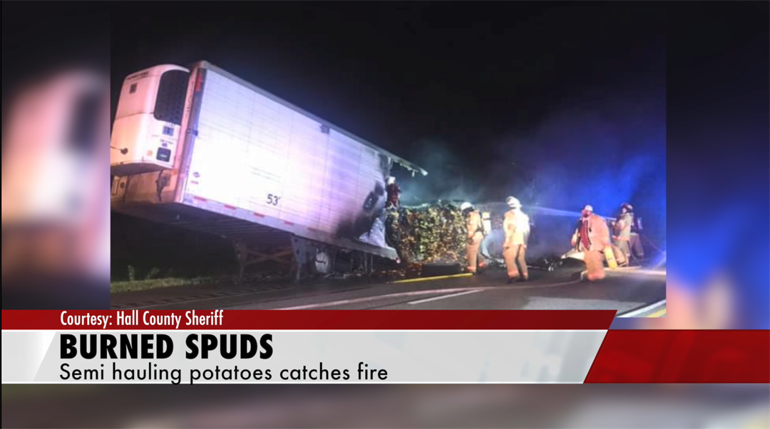 Load of potatoes burn in semi trailer fire