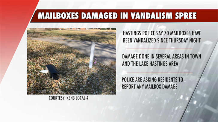 Mailboxes damaged in Hastings vandalism spree