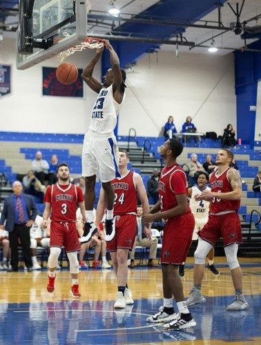 Nick Brannon gets a dunk in his return to action Robinson tied for game-high honors in rebounding as he grabbed 11 boards to complete a double-double. Colley added eight rebounds. Robinson and Townsen Jr. shared game-high honors as they dished out fiv