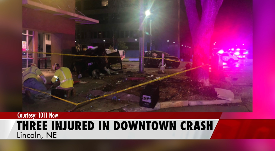 Three people transported from scene of crash in downtown Lincoln
