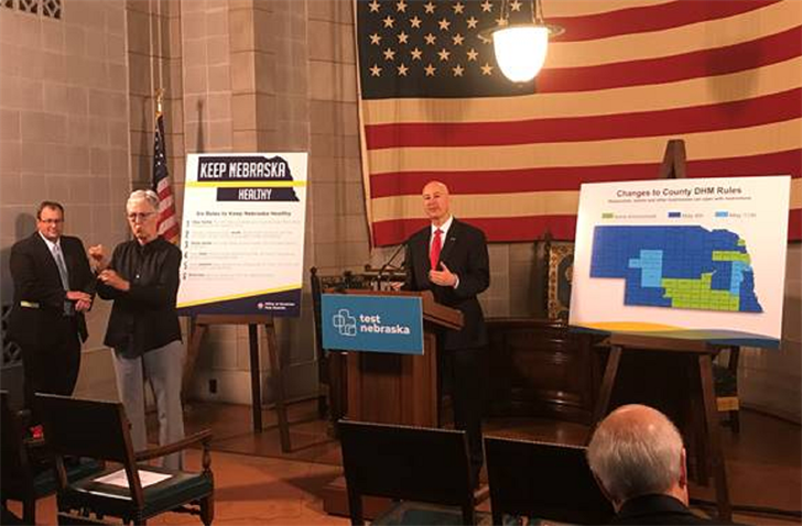 Governor Pete Ricketts and Education Commissioner Matt Blomstedt (far left)
