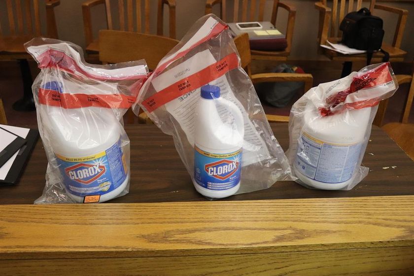 Clorox bottles seized as evidence from the Boswell-Trail residence
