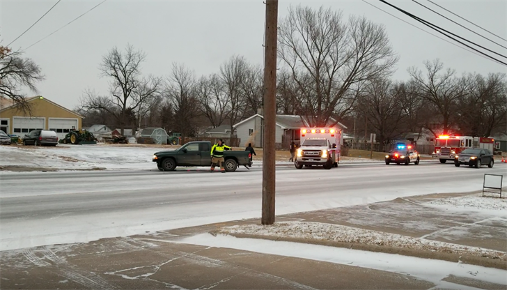 Pickup hits concrete wall, West Court