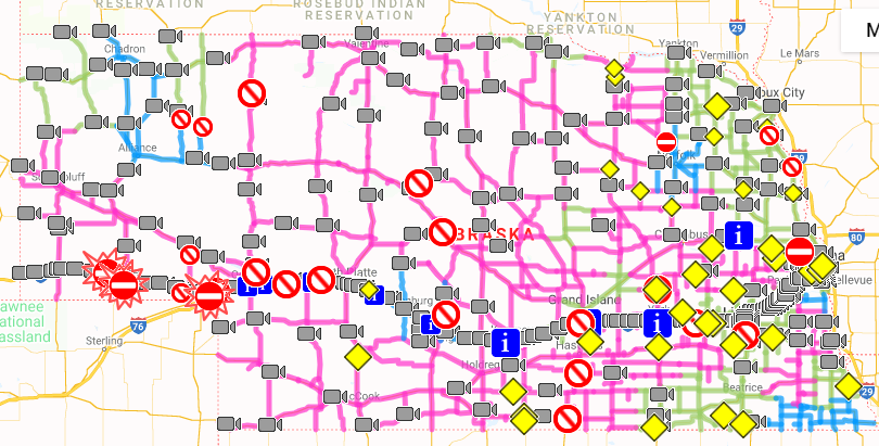 A map of morning road conditions courtesy of Nebraska 511
