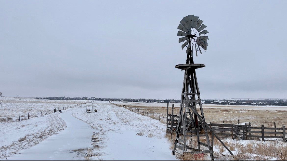 A windmill located along the Deadwood Trail in Sidney is surrounded by snow and cold temperatures on Sunday, Feb. 7, 2021.