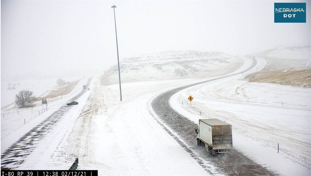 A police officer blocks I-80 as the interstate closed Friday afternoon due to an accident. Photo Courtesy: Nebraska DOT