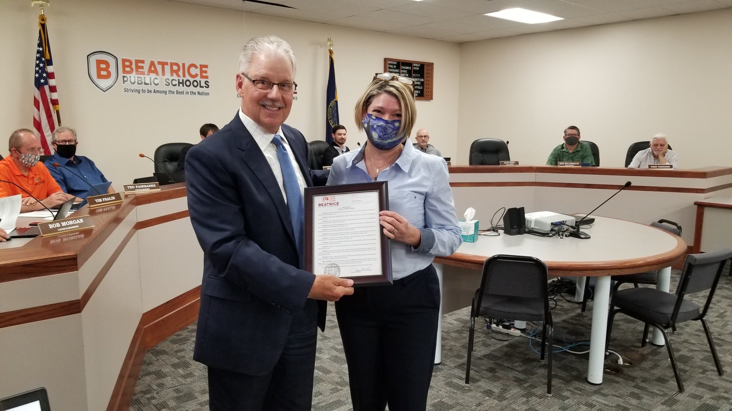 Beatrice Mayor Stan Wirth and Public Library Director Joanne Neemann