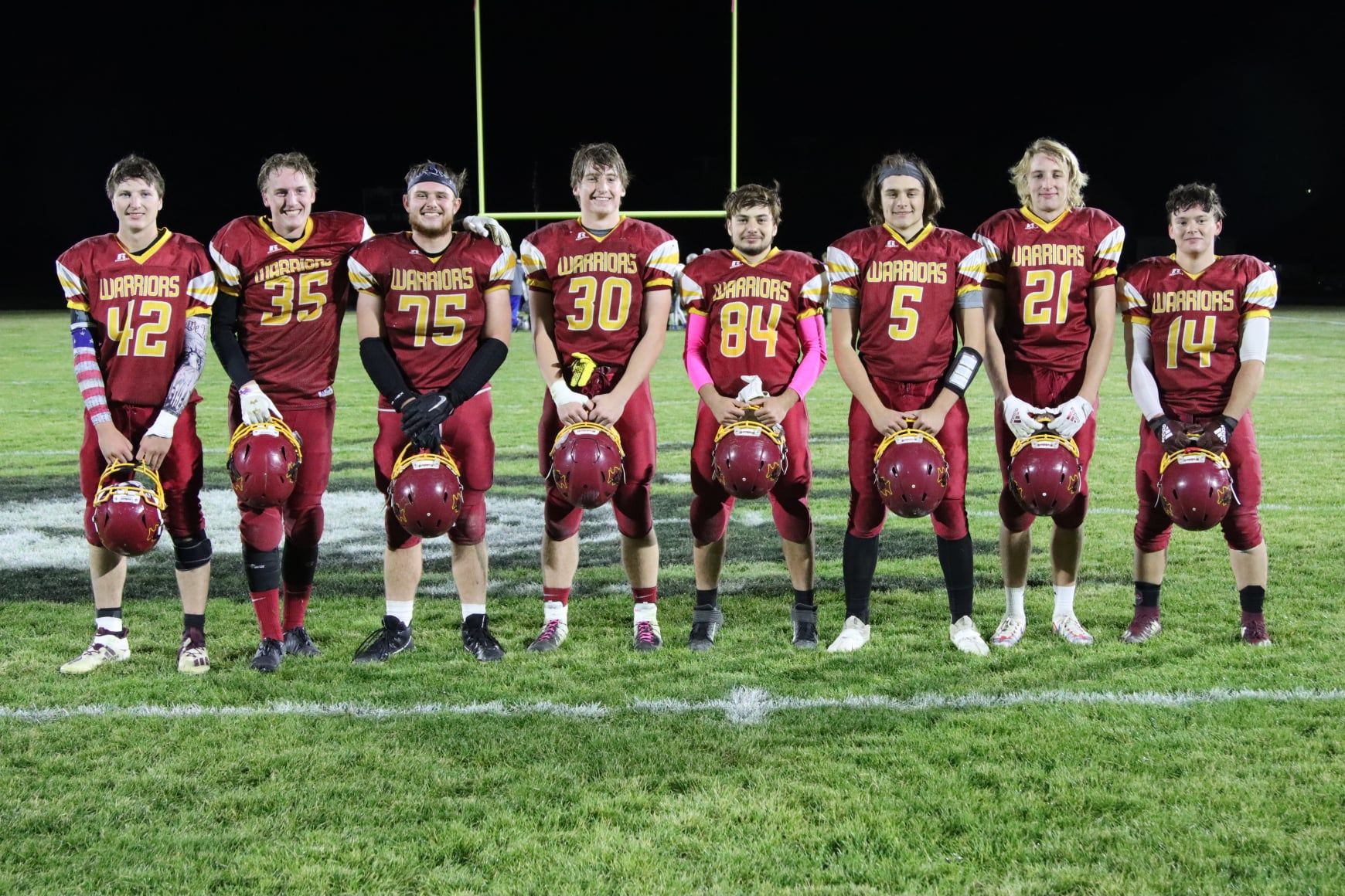 Leyton football seniors: Matthew Monheiser, KJ Bush, Jonathan Borges, Brayden Haley, Brenton Abbott, Scout Gamble, Mason Reimers and Ethan Eckhardt
